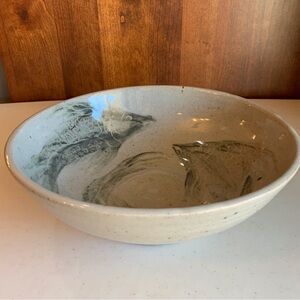 Hand Thrown Decorative or Serving Bowl Swirlingg Fish Design Signed by Artist